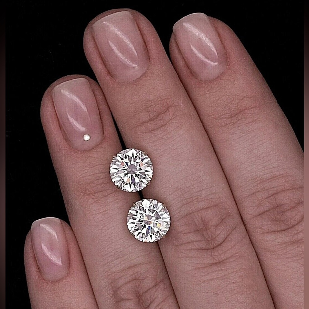 4.00 Ct Round Cut FL/D GRA Certified Moissanite Stud Earrings 14k White Gold 8mm